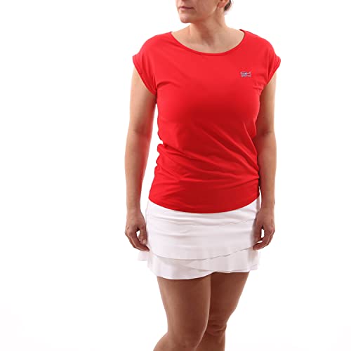 Sportkind Mädchen & Damen Tennis, Fitness, Sport T-Shirt Loose Fit, atmungsaktiv, UV-Schutz UPF 50+, Kurzarm, rot, Gr. S von Sportkind