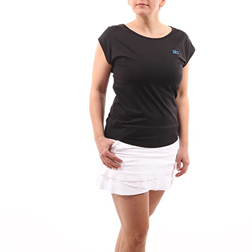 Sportkind Mädchen & Damen Tennis, Fitness, Sport T-Shirt Loose Fit, atmungsaktiv, UV-Schutz UPF 50+, Kurzarm, schwarz, Gr. M von Sportkind