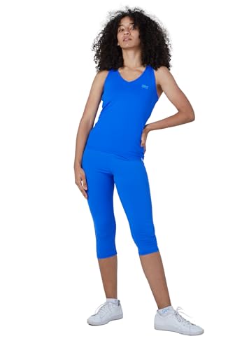 Sportkind Mädchen & Damen Tennis, Fitness, Sport V-Neck Tank Top Racerback, atmungsaktiv, UV-Schutz UPF 50+, Kobaltblau, Gr. M von Sportkind
