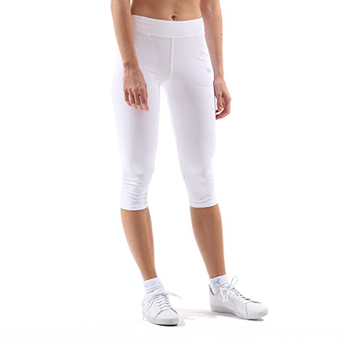 Sportkind Mädchen & Damen Tennis, Fitness Tights, Sport 3/4 Capri Leggings mit Taschen, Mid Waist, Blickdicht, atmungsaktiv, Weiss, Gr. 152 von Sportkind