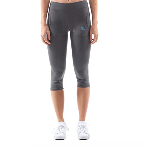 Sportkind Mädchen & Damen Tennis, Fitness Tights, Sport 3/4 Capri Leggings mit Taschen, Mid Waist, Blickdicht, atmungsaktiv, grau, Gr. XXXL von Sportkind