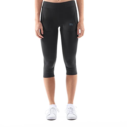 Sportkind Mädchen & Damen Tennis, Fitness Tights, Sport 3/4 Capri Leggings mit Taschen, Mid Waist, Blickdicht, atmungsaktiv, schwarz, Gr. 134 von Sportkind