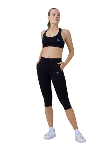 Sportkind Mädchen & Damen Tennis, Fitness Tights, Sport 3/4 Capri Leggings mit Taschen, Mid Waist, Blickdicht, atmungsaktiv, schwarz, Gr. 140 von Sportkind