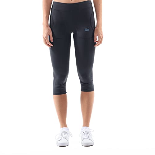 Sportkind Mädchen & Damen Tennis, Fitness Tights, Sport 3/4 Capri Leggings mit Taschen, Mid Waist, Blickdicht, atmungsaktiv, Navy blau, Gr. 152 von Sportkind