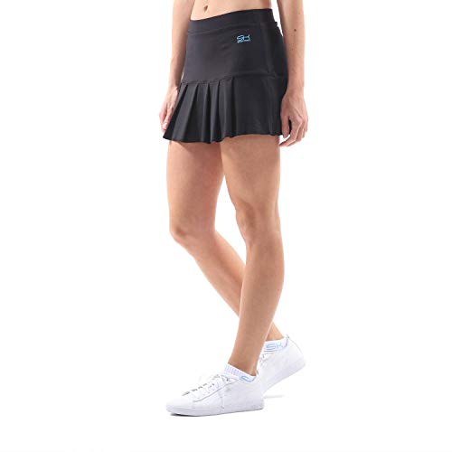 Sportkind Mädchen & Damen Tennis, Hockey, Golf Faltenrock mit Innenhose, atmungsaktiver Skort, UV-Schutz, schwarz, Gr. 146 von Sportkind