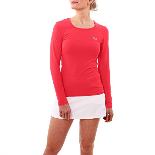 Sportkind Mädchen & Damen Tennis, Running, Sport Langarm Shirt mit Rundhalsausschnitt, UV-Schutz UPF 50+, atmungsaktiv, pfirsich, Gr. M von Sportkind