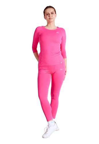 Sportkind Mädchen & Damen Tennis, Running, Sport 3/4 Langarmshirt mit Rundhalsausschnitt, UV-Schutz UPF 50+, atmungsaktiv, Hibiscus pink, Gr. 116 von Sportkind