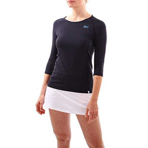 Sportkind Mädchen & Damen Tennis, Running, Sport 3/4 Langarmshirt mit Rundhalsausschnitt, UV-Schutz UPF 50+, atmungsaktiv, Navy blau, Gr. XL von Sportkind