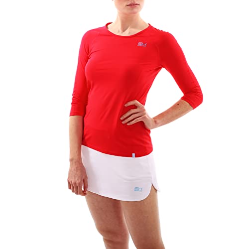 Sportkind Mädchen & Damen Tennis, Running, Sport 3/4 Langarmshirt mit Rundhalsausschnitt, UV-Schutz UPF 50+, atmungsaktiv, rot, Gr. 128 von Sportkind