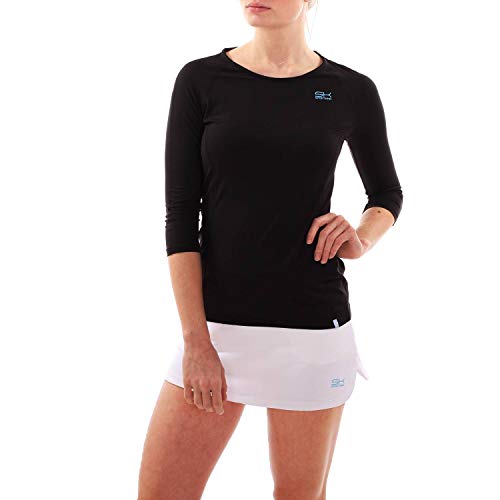 Sportkind Mädchen & Damen Tennis, Running, Sport 3/4 Langarmshirt mit Rundhalsausschnitt, UV-Schutz UPF 50+, atmungsaktiv, schwarz, Gr. L von Sportkind