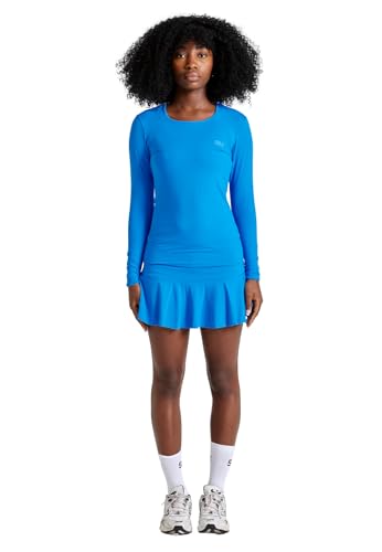 Sportkind Mädchen & Damen Tennis, Running, Sport Langarm Shirt mit Rundhalsausschnitt, UV-Schutz UPF 50+, atmungsaktiv, Cyan blau, Gr. XL von Sportkind