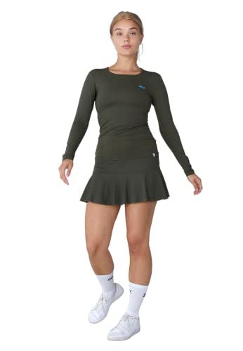 Sportkind Mädchen & Damen Tennis, Running, Sport Langarm Shirt mit Rundhalsausschnitt, UV-Schutz UPF 50+, atmungsaktiv, Khaki, Gr. 152 von Sportkind