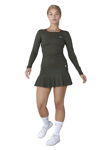 Sportkind Mädchen & Damen Tennis, Running, Sport Langarm Shirt mit Rundhalsausschnitt, UV-Schutz UPF 50+, atmungsaktiv, Khaki, Gr. L von Sportkind