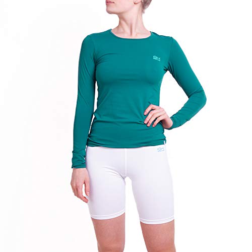 Sportkind Mädchen & Damen Tennis, Running, Sport Langarm Shirt mit Rundhalsausschnitt, UV-Schutz UPF 50+, atmungsaktiv, Petrol grün, Gr. M von Sportkind
