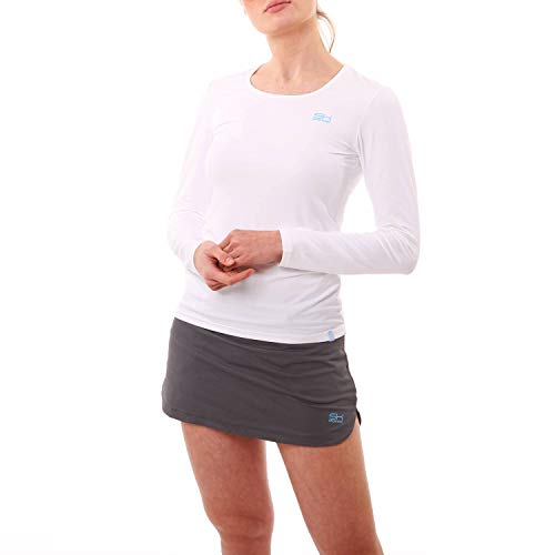 Sportkind Mädchen & Damen Tennis, Running, Sport Langarm Shirt mit Rundhalsausschnitt, UV-Schutz UPF 50+, atmungsaktiv, Weiss, Gr. M von Sportkind