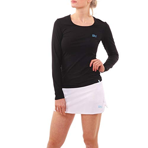 Sportkind Mädchen & Damen Tennis, Running, Sport Langarm Shirt mit Rundhalsausschnitt, UV-Schutz UPF 50+, atmungsaktiv, schwarz, Gr. 140 von Sportkind