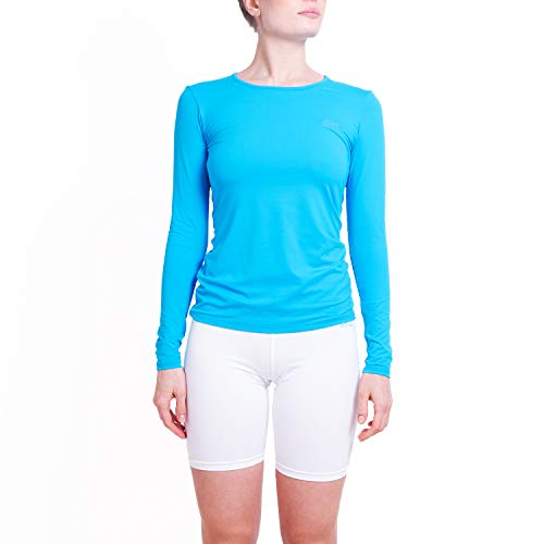 Sportkind Mädchen & Damen Tennis, Running, Sport Langarm Shirt mit Rundhalsausschnitt, UV-Schutz UPF 50+, atmungsaktiv, türkis, Gr. S von Sportkind