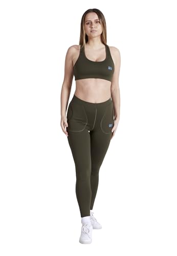 Sportkind Mädchen & Damen Tennis, Running Tights, Sport 7/8 Lange Leggings mit Taschen, Mid Waist, Blickdicht, atmungsaktiv, Khaki, Gr. L von Sportkind