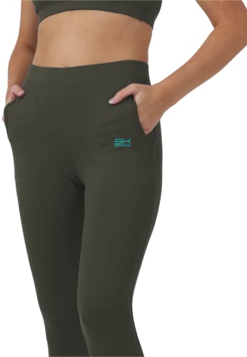 Sportkind Mädchen & Damen Tennis, Running Tights, Sport 7/8 Lange Leggings mit Taschen, Mid Waist, Blickdicht, atmungsaktiv, Khaki, Gr. M von Sportkind