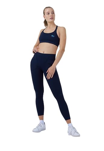 Sportkind Mädchen & Damen Tennis, Running Tights, Sport 7/8 Lange Leggings mit Taschen, Mid Waist, Blickdicht, atmungsaktiv, Navy blau, Gr. S von Sportkind