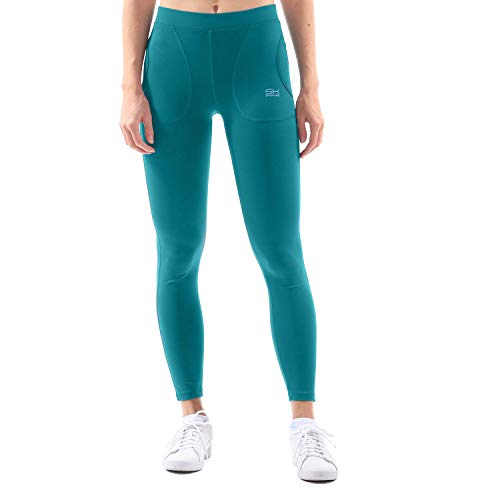 Sportkind Mädchen & Damen Tennis, Running Tights, Sport 7/8 Lange Leggings mit Taschen, Mid Waist, Blickdicht, atmungsaktiv, Petrol grün, Gr. 158 von Sportkind