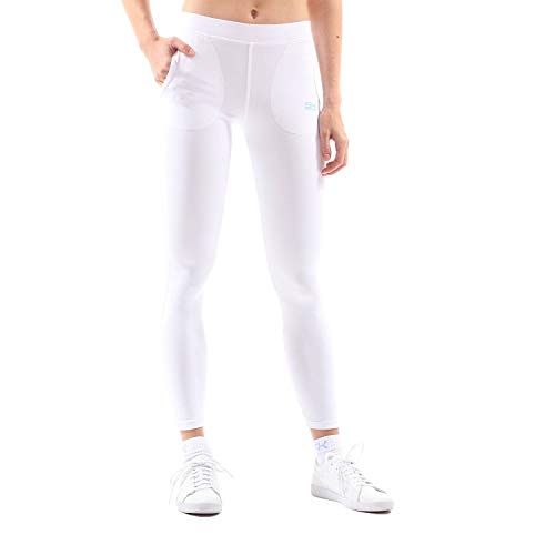 Sportkind Mädchen & Damen Tennis, Running Tights, Sport 7/8 Lange Leggings mit Taschen, Mid Waist, Blickdicht, atmungsaktiv, Weiss, Gr. XXL von Sportkind