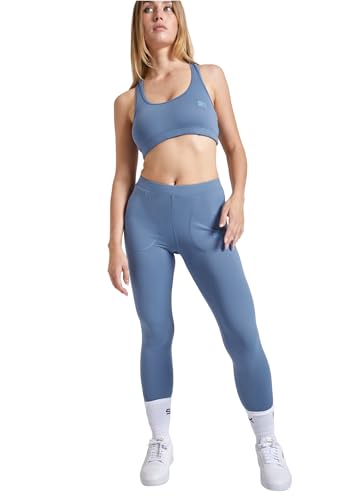 Sportkind Mädchen & Damen Tennis, Running Tights, Sport 7/8 Lange Leggings mit Taschen, Mid Waist, Blickdicht, atmungsaktiv, grau blau, Gr. 152 von Sportkind