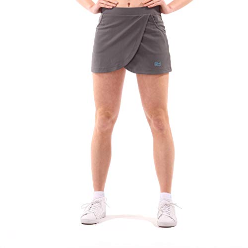 Sportkind Mädchen & Damen Tennis Skort mit Taschen in Wickeloptik, Hockey, Sport Rock mit Innenhose, atmungsaktiv, UV-Schutz, grau, Gr. 140 von Sportkind