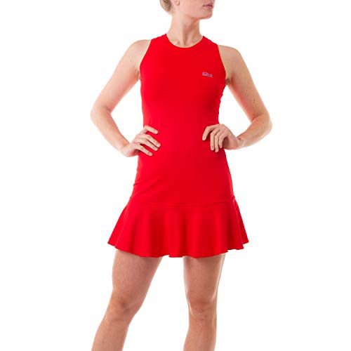 Sportkind Mädchen & Damen Tenniskleid Performance mit raffiniertem Rückenausschnitt, UV-Schutz 50+, ärmellos, rot, Gr. L von Sportkind