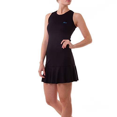 Sportkind Mädchen & Damen Tenniskleid Performance mit raffiniertem Rückenausschnitt, UV-Schutz 50+, ärmellos, schwarz, Gr. 152 von Sportkind