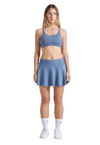 Sportkind Mädchen & Damen Tennisskort mit Ballgürtel, atmungsaktiver Sport Rock mit Innenhose, grau blau, Gr. M von Sportkind