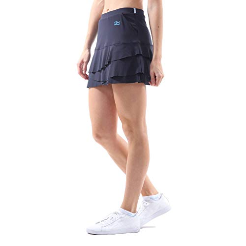 Sportkind Mädchen & Damen Tulip Tennis, Hockey, Golf Skort, Rock mit Taschen & Innenhose, atmungsaktiv, UV-Schutz, Navy blau, Gr. S von Sportkind