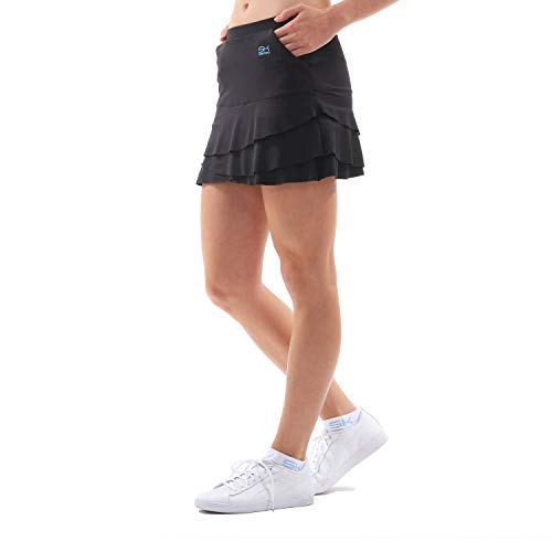 Sportkind Mädchen & Damen Tulip Tennis, Hockey, Golf Skort, Rock mit Taschen & Innenhose, atmungsaktiv, UV-Schutz, schwarz, Gr. 140 von Sportkind