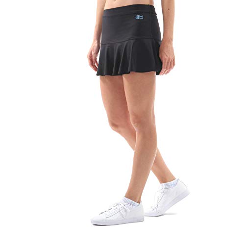 Sportkind Mädchen & Damen glockiger Tennis, Hockey, Sport Skort, Rock mit Innenhose, atmungsaktiv, UV-Schutz, schwarz, Gr. L von Sportkind