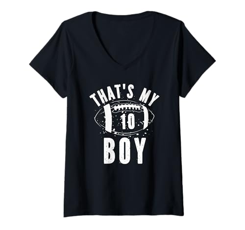 Damen Das ist Mein Junge Fußball Nummer #10 T-Shirt mit V-Ausschnitt von Sportlegende