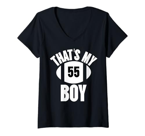 Damen Das ist Mein Junge Fußball Nummer 55 T-Shirt mit V-Ausschnitt von Sportlegende