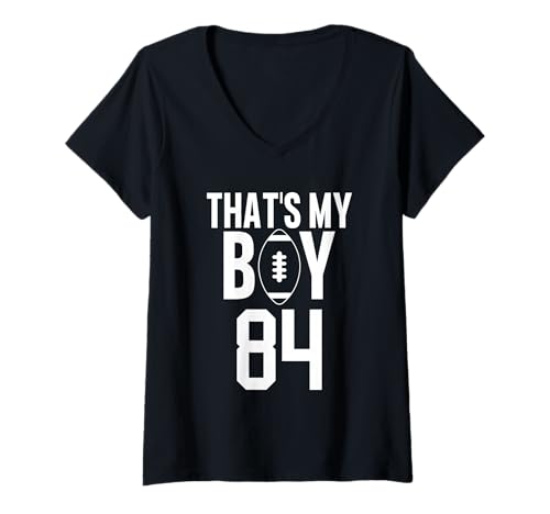 Damen Das ist Mein Junge Fußball Nummer #84 T-Shirt mit V-Ausschnitt von Sportlegende