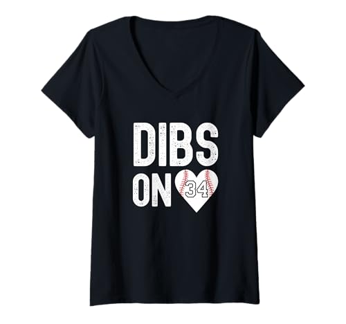 Damen Dibs auf Nummer 34 Heart Baseball Player Trainer T-Shirt mit V-Ausschnitt von Sportlegende