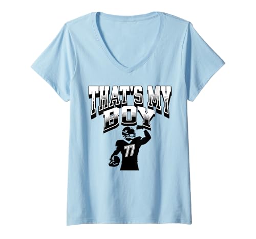 Damen Fußball Nummer 77 Das ist Mein Junge T-Shirt mit V-Ausschnitt von Sportlegende