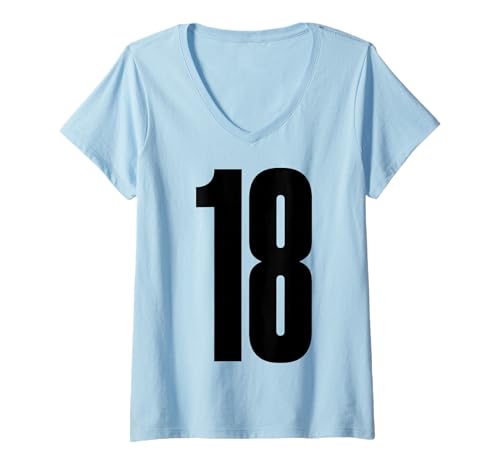 Damen Sportteam Black Nummer #18 T-Shirt mit V-Ausschnitt von Sportlegende