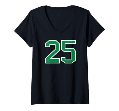 Damen Weiße Green Sports Team Nummer 25 T-Shirt mit V-Ausschnitt von Sportlegende