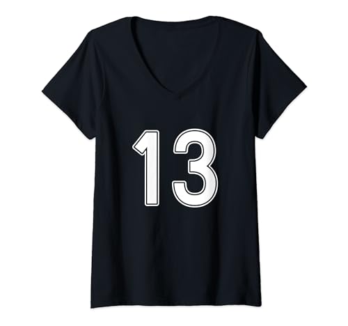Damen Nummer #13 Weiße Sportnummer T-Shirt mit V-Ausschnitt Damen Nummer #13 Weiße Sportnummer T-Shirt mit V-Ausschnitt von Sportlegenden
