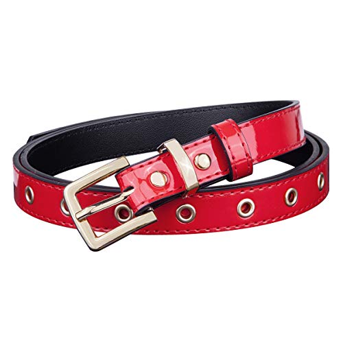 Sportmusies Schmaler Gürtel aus Lackleder für Damen, verstellbarer Taillengürtel für Kleider, Rot/Ausflug, einfarbig (Getaway Solids), Einheitsgröße von Sportmusies