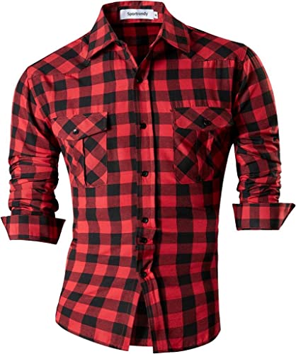 Sportrendy Herren Freizeit Hemden Slim Button Down Long Sleeves Dress Shirts Tops JZS013 BlackRed L von Sportrendy