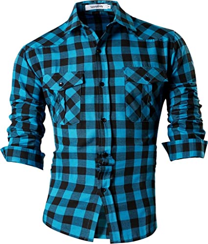 Sportrendy Herren Freizeit Hemden Slim Button Down Long Sleeves Dress Shirts Tops JZS013 Blackblue L von Sportrendy