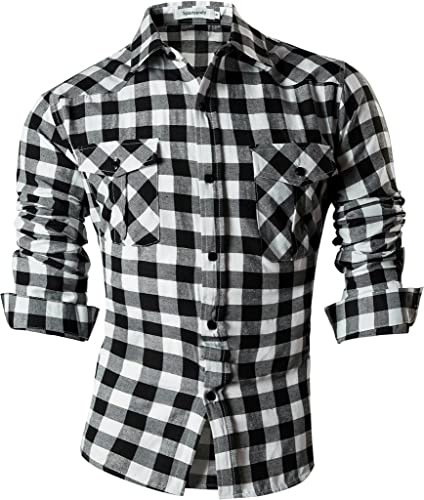 Sportrendy Herren Freizeit Hemden Slim Button Down Long Sleeves Dress Shirts Tops JZS013 Blackwhite XL von Sportrendy