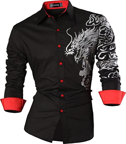 Sportrendy Herren Freizeit Hemden Slim Button Down Long Sleeves Dress Shirts Tops JZS041 Black XL von Sportrendy
