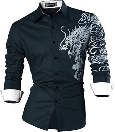 Sportrendy Herren Freizeit Hemden Slim Button Down Long Sleeves Dress Shirts Tops JZS041 DarkBlue L von Sportrendy