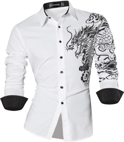 Sportrendy Herren Freizeit Hemden Slim Button Down Long Sleeves Dress Shirts Tops JZS041 White 3XL von Sportrendy