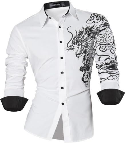 Sportrendy Herren Freizeit Hemden Slim Button Down Long Sleeves Dress Shirts Tops JZS041 White L von Sportrendy